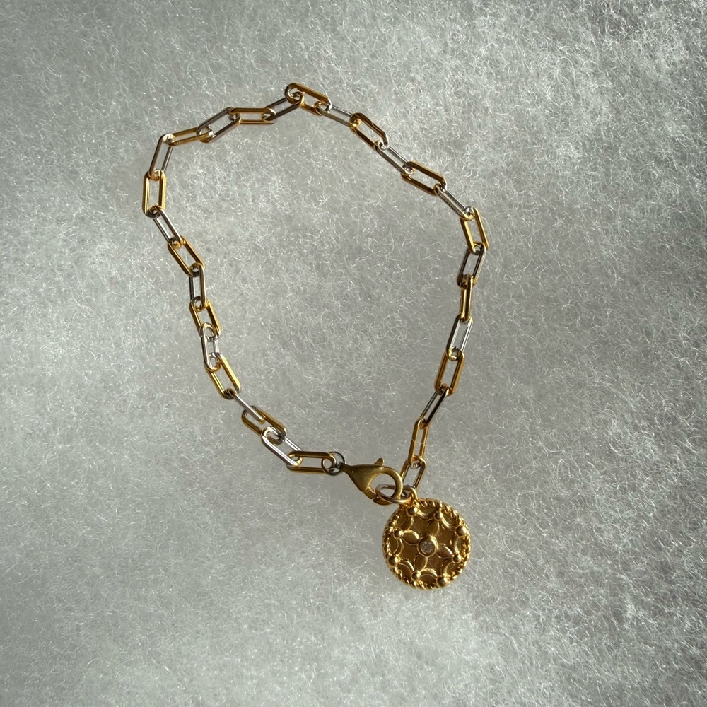 Freida Rothman Two Tone Paperclip Chain Charm Bracelet Gold Silver NIB - Picture 2 of 6
